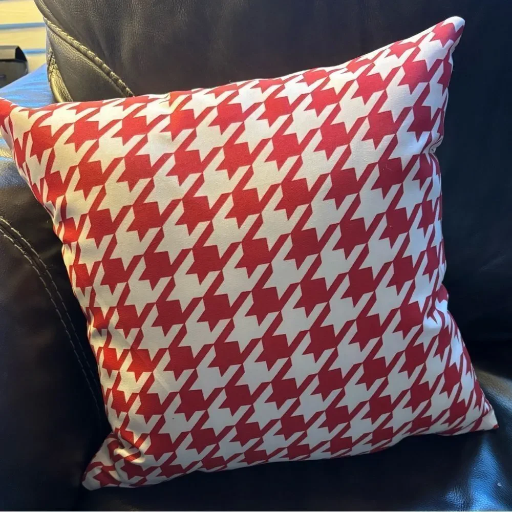 Red and White Houndstooth Throw Pillow